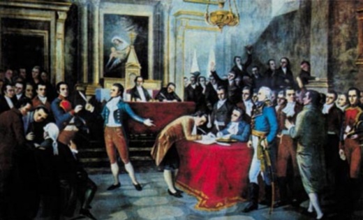 5 de Julho – 1811 – Independência da Venezuela, sendo o primeiro país da América do Sul a fazê-lo de Espanha. Foto - Assinatura da ata de independência da Venezuela em Caracas.