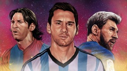 24 de Junho - Messi em fotomontagem desenhada, três épocas de sua carreira.